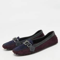 Louis Vuitton Purple/Navy Blue Suede Oxford Loafers Size 38.5