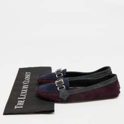 Louis Vuitton Purple/Navy Blue Suede Oxford Loafers Size 38.5
