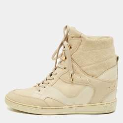 Louis Vuitton Cream Suede and Nubuck Leather Cliff Top Sneaker Boots Size 38.5