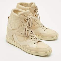 Louis Vuitton Cream Suede and Nubuck Leather Cliff Top Sneaker Boots Size 38.5