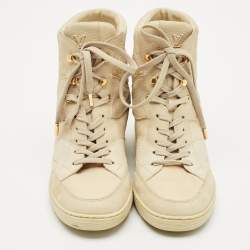 Louis Vuitton Cream Suede and Nubuck Leather Cliff Top Sneaker Boots Size 38.5