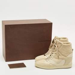 Louis Vuitton Cream Suede and Nubuck Leather Cliff Top Sneaker Boots Size 38.5