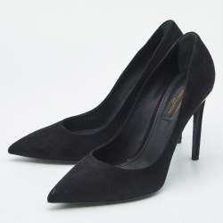 Pre Owned Louis Vuitton Black Suede Pointed Toe Pumps Size 37.5