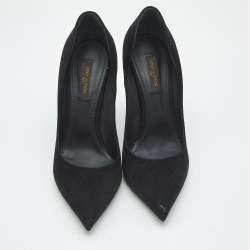 Pre Owned Louis Vuitton Black Suede Pointed Toe Pumps Size 37.5