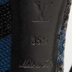 Pre Owned Louis Vuitton Black/Blue Sequins Platform Peep Toe Pumps Size 35.5