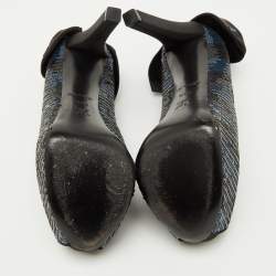 Pre Owned Louis Vuitton Black/Blue Sequins Platform Peep Toe Pumps Size 35.5