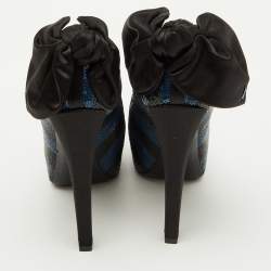 Pre Owned Louis Vuitton Black/Blue Sequins Platform Peep Toe Pumps Size 35.5