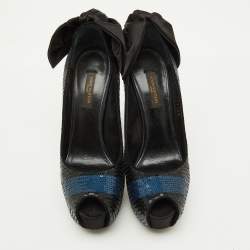 Pre Owned Louis Vuitton Black/Blue Sequins Platform Peep Toe Pumps Size 35.5