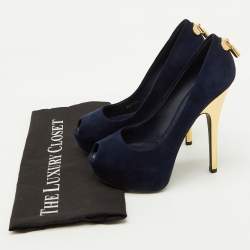 Pre Owned Louis Vuitton Navy Blue Suede Oh Really! Platform Peep Toe Pumps Size 36