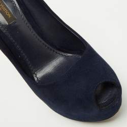 Pre Owned Louis Vuitton Navy Blue Suede Oh Really! Platform Peep Toe Pumps Size 36