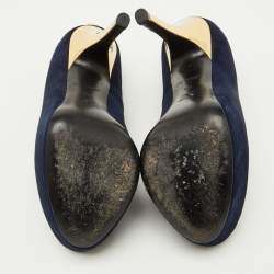 Pre Owned Louis Vuitton Navy Blue Suede Oh Really! Platform Peep Toe Pumps Size 36