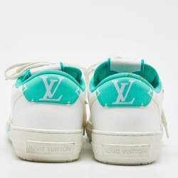 Pre Owned Louis Vuitton White/Green Leather Charlie Low Top Sneakers Size 38.5