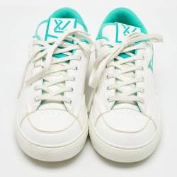 Pre Owned Louis Vuitton White/Green Leather Charlie Low Top Sneakers Size 38.5