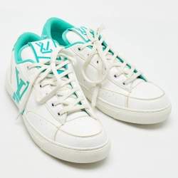 Pre Owned Louis Vuitton White/Green Leather Charlie Low Top Sneakers Size 38.5
