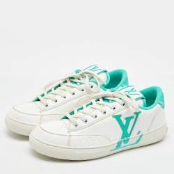 Pre Owned Louis Vuitton White/Green Leather Charlie Low Top Sneakers Size 38.5
