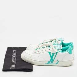 Pre Owned Louis Vuitton White/Green Leather Charlie Low Top Sneakers Size 38.5