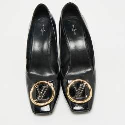 Pre Owned حذاء كعب عالي لويس فيتون جلد لامع أسود ماديلين مقاس 42