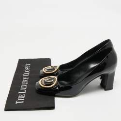 Pre Owned حذاء كعب عالي لويس فيتون جلد لامع أسود ماديلين مقاس 42