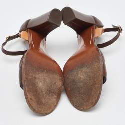 Pre Owned Louis Vuitton Brown/Tan Leather Ankle Strap Sandals Size 38.5