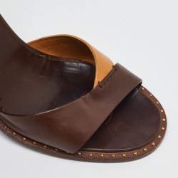 Pre Owned Louis Vuitton Brown/Tan Leather Ankle Strap Sandals Size 38.5