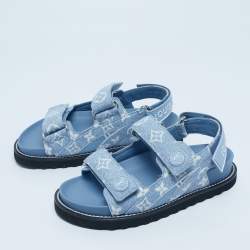 Pre Owned Louis Vuitton Blue Monogram Denim Paseo Flat Sandals Size 35