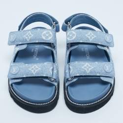 Pre Owned Louis Vuitton Blue Monogram Denim Paseo Flat Sandals Size 35