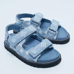 Pre Owned Louis Vuitton Blue Monogram Denim Paseo Flat Sandals Size 35