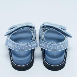 Pre Owned Louis Vuitton Blue Monogram Denim Paseo Flat Sandals Size 35