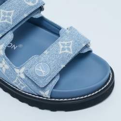 Pre Owned Louis Vuitton Blue Monogram Denim Paseo Flat Sandals Size 35