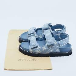 Pre Owned Louis Vuitton Blue Monogram Denim Paseo Flat Sandals Size 35