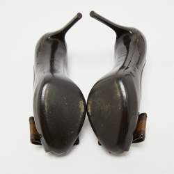 Pre Owned حذاء كعب عالي لويس فيتون فالنتين مقدمة مفتوحة جلد لامع بني مقاس 37.5