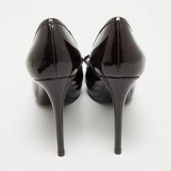 Pre Owned حذاء كعب عالي لويس فيتون فالنتين مقدمة مفتوحة جلد لامع بني مقاس 37.5