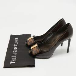 Pre Owned حذاء كعب عالي لويس فيتون فالنتين مقدمة مفتوحة جلد لامع بني مقاس 37.5