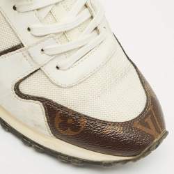 Pre Owned Louis Vuitton White/Brown Monogram Canvas and Leather Run Away Sneakers Size 38.5