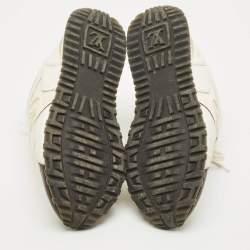 Pre Owned Louis Vuitton White/Brown Monogram Canvas and Leather Run Away Sneakers Size 38.5