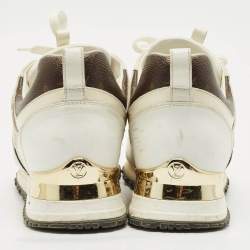 Pre Owned Louis Vuitton White/Brown Monogram Canvas and Leather Run Away Sneakers Size 38.5
