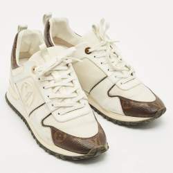 Pre Owned Louis Vuitton White/Brown Monogram Canvas and Leather Run Away Sneakers Size 38.5