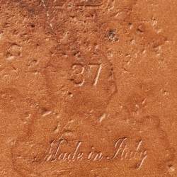 Pre Owned Louis Vuitton Brown Leather Lock It Flat Slides Size 37