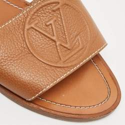 Pre Owned Louis Vuitton Brown Leather Lock It Flat Slides Size 37