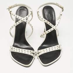 Pre Owned Louis Vuitton White Monogram Leather Citizen Ankle Strap Sandals Size 38