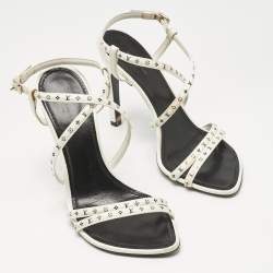Pre Owned Louis Vuitton White Monogram Leather Citizen Ankle Strap Sandals Size 38
