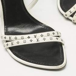 Pre Owned Louis Vuitton White Monogram Leather Citizen Ankle Strap Sandals Size 38