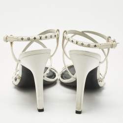 Pre Owned Louis Vuitton White Monogram Leather Citizen Ankle Strap Sandals Size 38