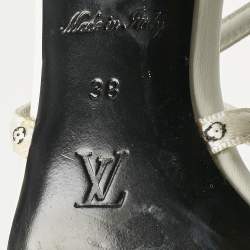 Pre Owned Louis Vuitton White Monogram Leather Citizen Ankle Strap Sandals Size 38