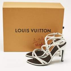 Pre Owned Louis Vuitton White Monogram Leather Citizen Ankle Strap Sandals Size 38