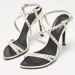 Pre Owned Louis Vuitton White Monogram Leather Citizen Ankle Strap Sandals Size 38