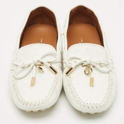 Pre Owned Louis Vuitton White Monogram Empreinte Leather Gloria Loafers Size 38