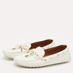 Pre Owned Louis Vuitton White Monogram Empreinte Leather Gloria Loafers Size 38