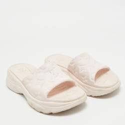Pre Owned Louis Vuitton Pink Monogram Rubber Pool 55 Comfort Slide Sandals Size 38
