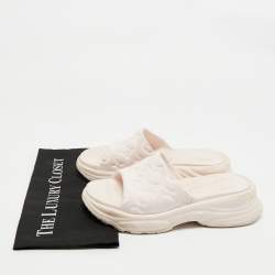Pre Owned Louis Vuitton Pink Monogram Rubber Pool 55 Comfort Slide Sandals Size 38